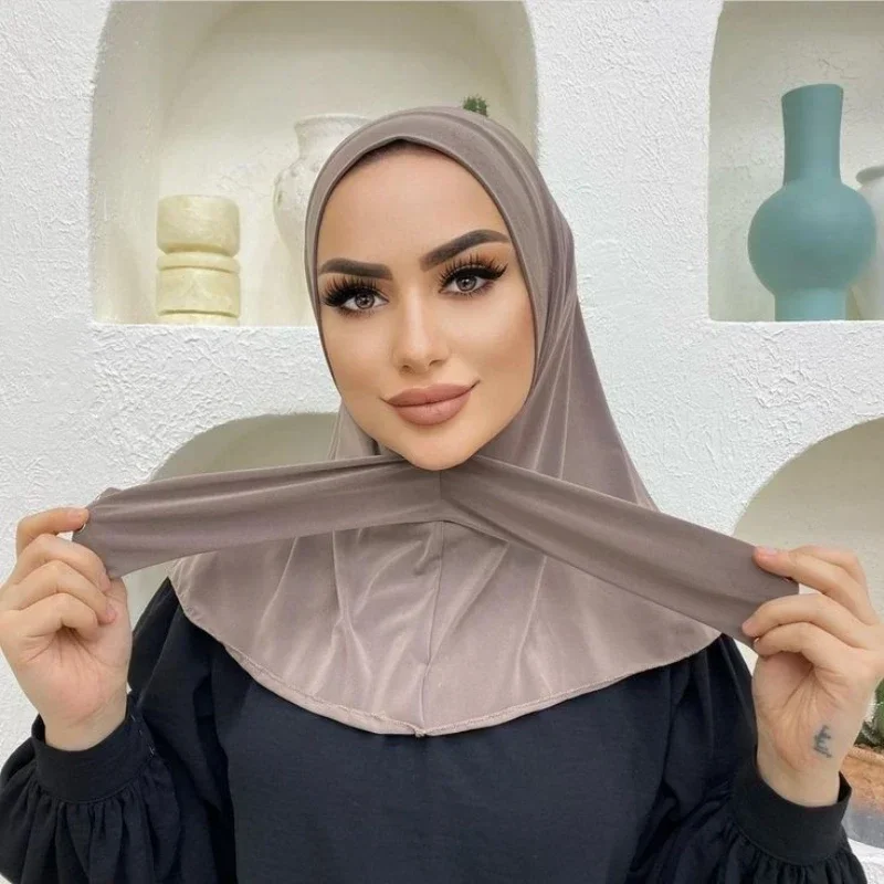 

Instant Jersey Hijab with Snap Closure Breathable Full Cover for Muslim Women Stretchable Head Wrap for Daily