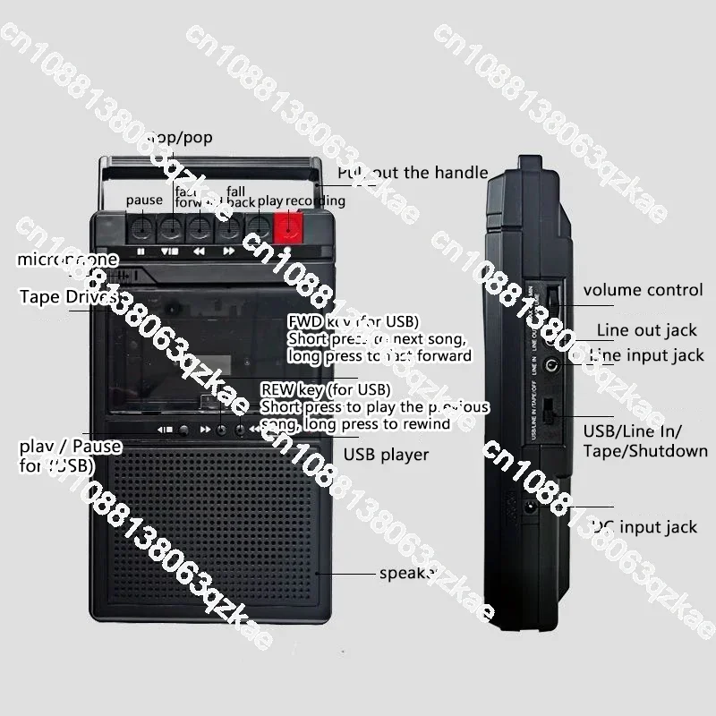 

Portable Cassette Recorder Nostalgic Retro Portable Tape Player Walkie-Talkie Player Recorder and Playback All-In-One