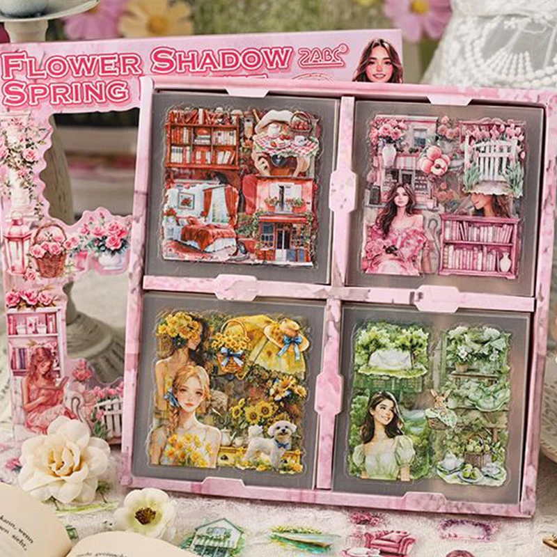 100Pcs Vintage Scrapbooking Stickers Lowering Seasons Series Handbook Gift Boxes Kit Stickers Cute Style DIY Journal Decor