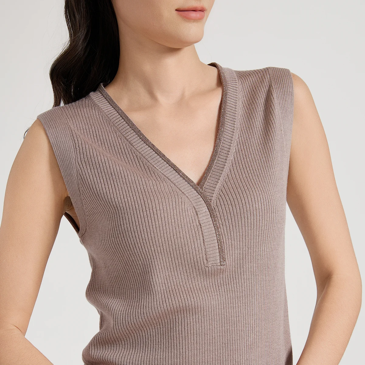 BC1007 High Quality Luxury Women's V-neck Knitted Tank Top Spring summer 30% Silk 70% Wool Sweater