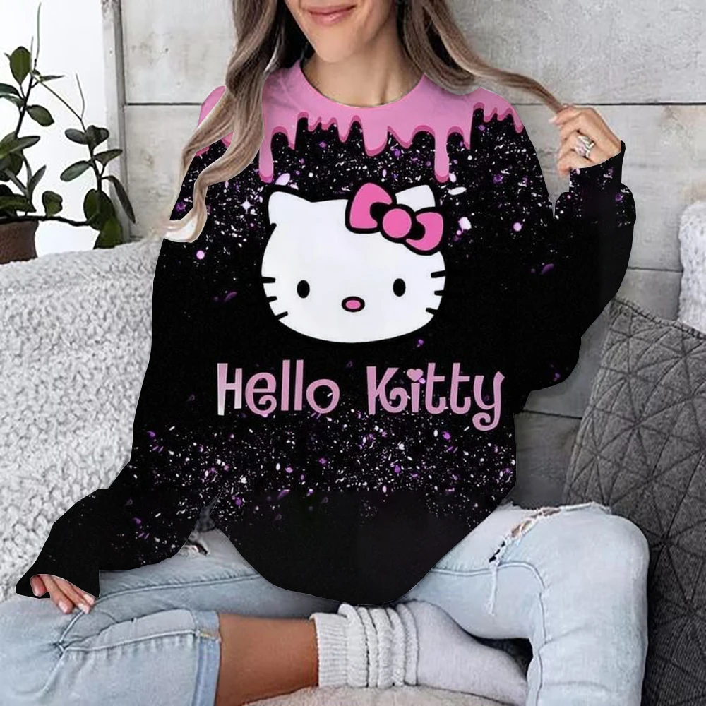 Vintage HELLO KITTY Print Crewneck Pullovers Harajuku Hoodie Women Fall Sweatshirt kawaii HELLO KITTY Sweatshirts