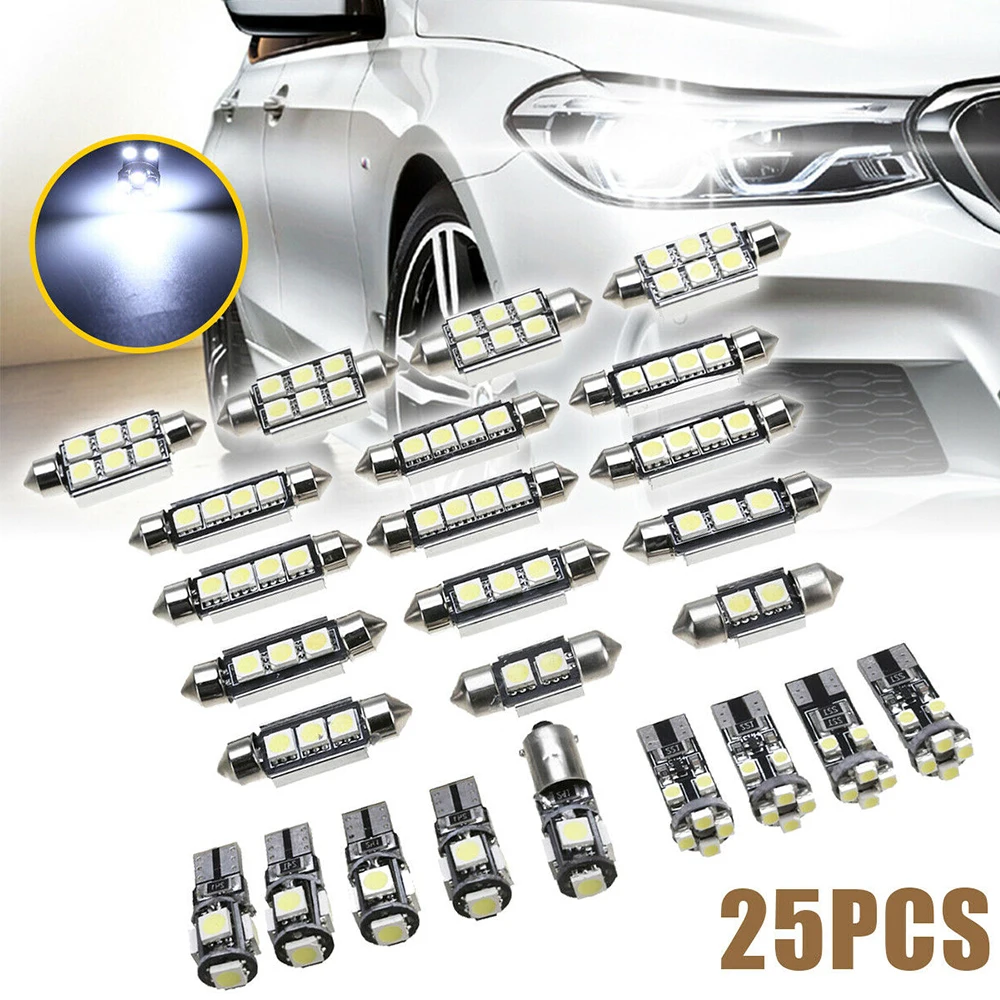 25Pcs White LED Lights Bulbs DC 12V Car Interior Set Super Bright Kit Headlight For X5 E70 M 2007-2013 Auto Accessories