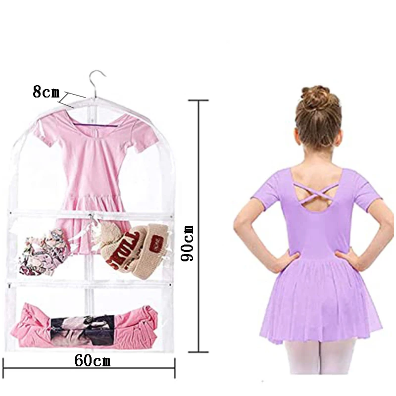 Waterproof Clear Kids Dance Costume Garment Bags with Zipper Pockets Transparent PVC Dust Cover Storage Hanging Garment Dust Bag