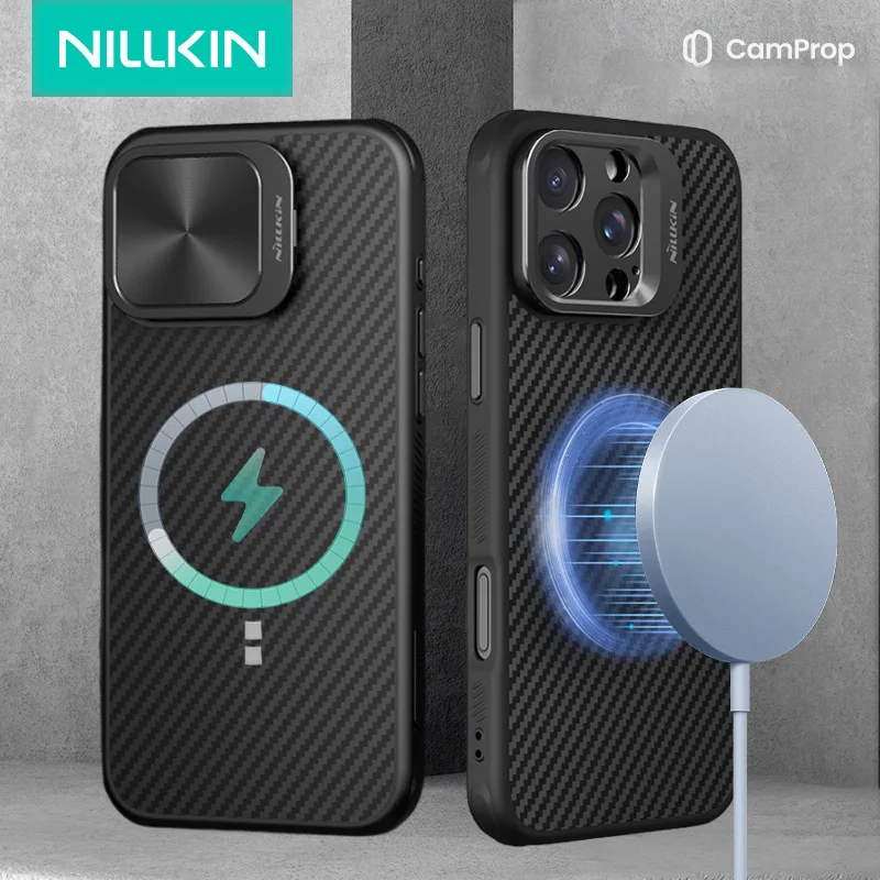 

Совместимый чехол Nillkin Magsafe для iPhone 16 Pro Max с подставкой для объектива из магнитного арамидного волокна, полная защитная крышка с защитой от падения