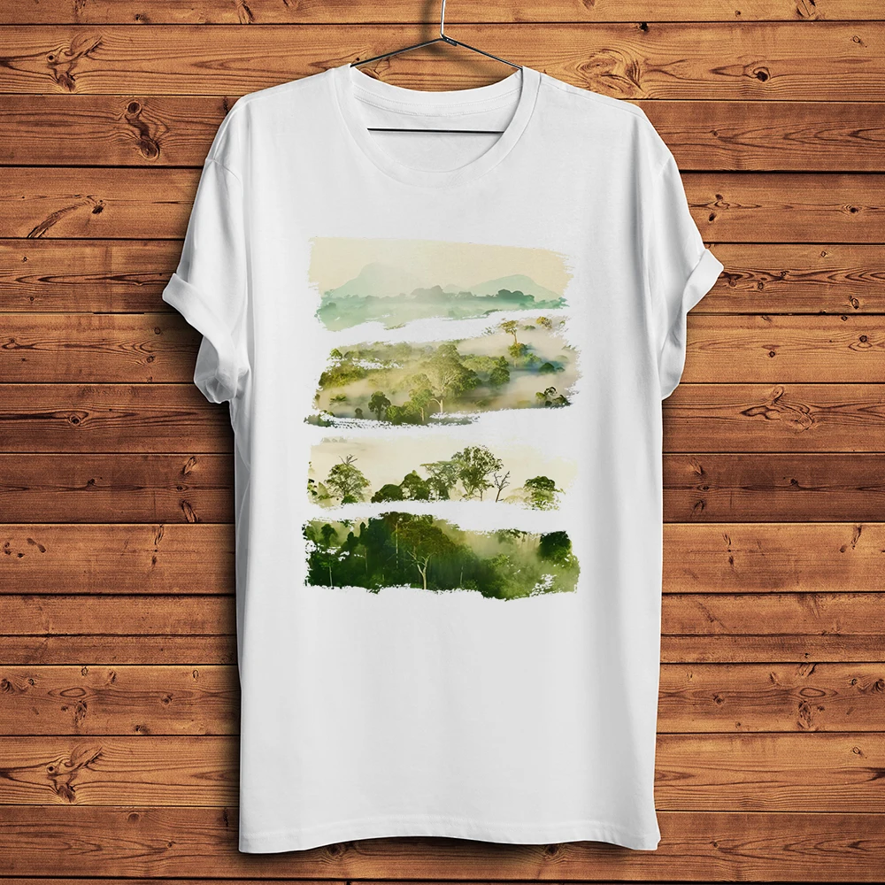 seven Summits mountain peak and Tropical Forest Funny natural T Shirt Men homme daily Short sleeve TShirt Unisex Streetwear tee