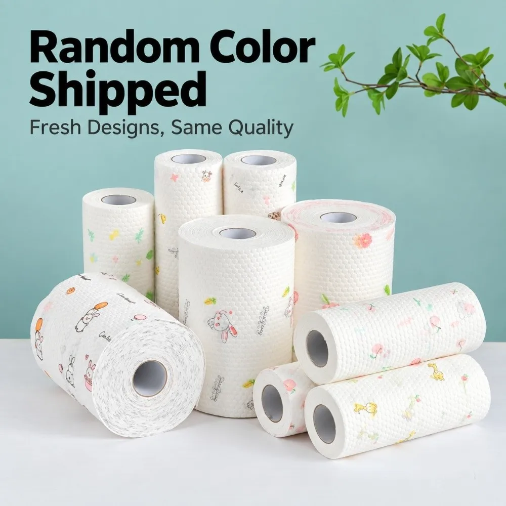 50pcs Disposable Kitchen Paper Towels Printed Washable Disposable Dishcloth Pearl Embossed Absorbent Non Woven Lazy Rag
