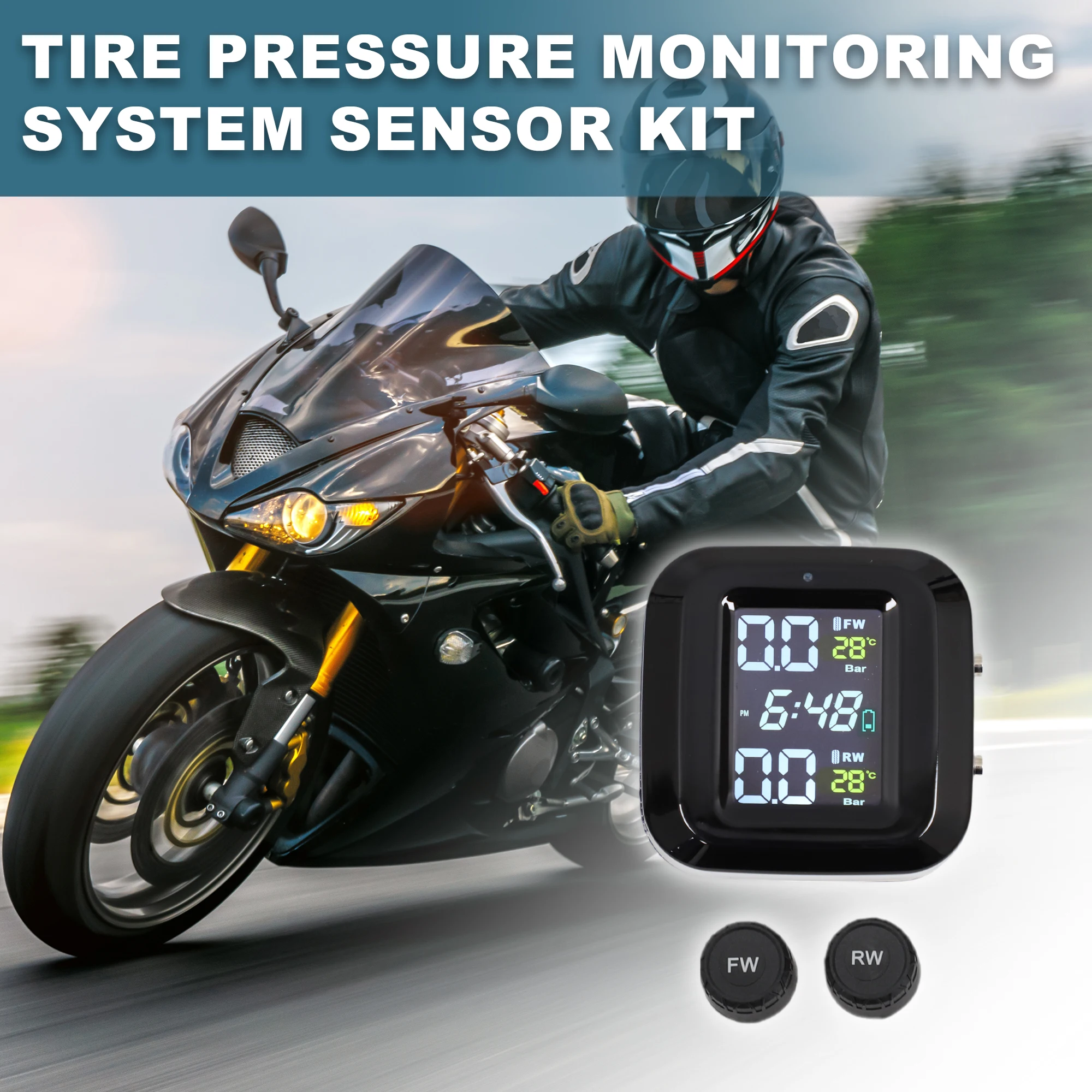 

Датчик контроля давления в шинах Motoforti, комплект солнечных беспроводных датчиков TPMS, 1 комплект, 433/315 МГц