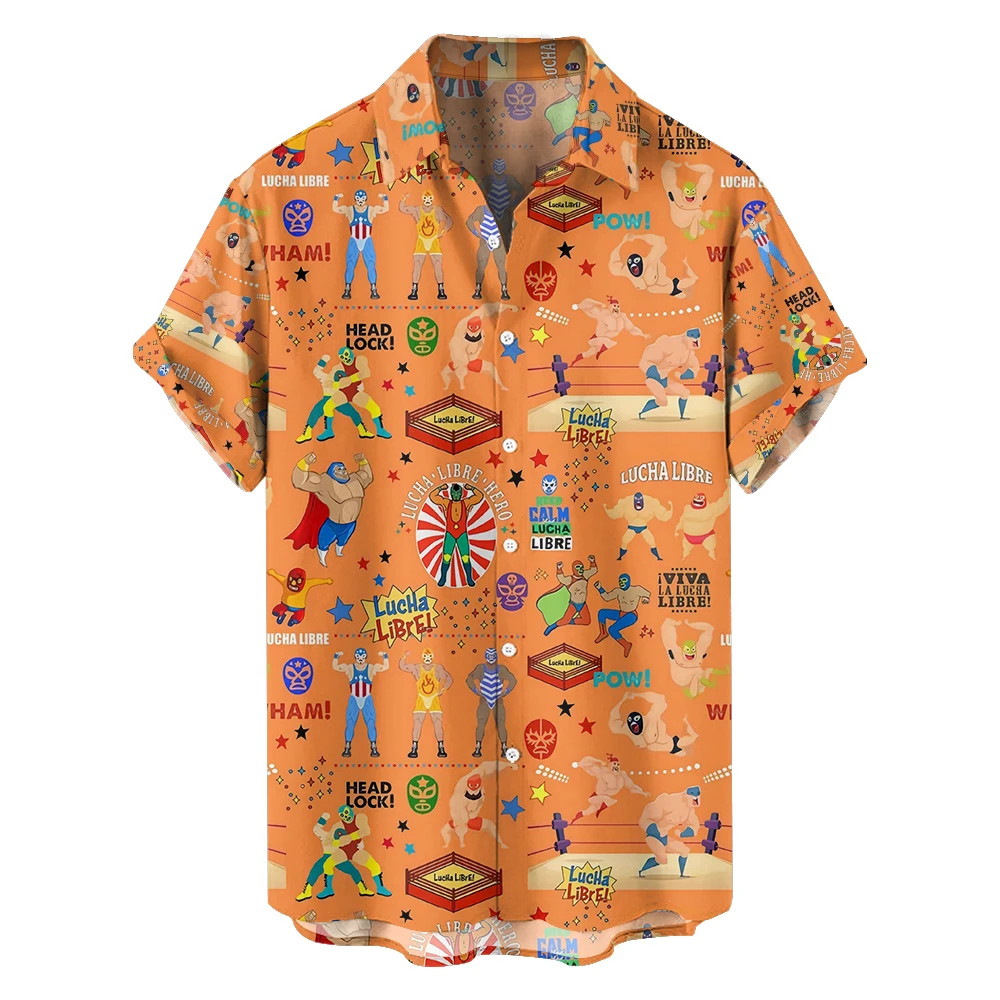 

Original summer superman boxing Leisure travel large size short sleeve shirt Hawaiian style digital print loose trend shirt