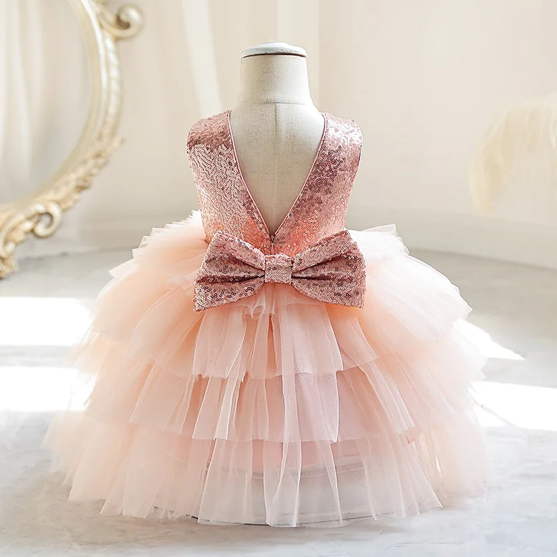 

Little Big Girls V Backless Sequined Flower Girl Birthday Party Layered Ruffled Cupcake Tutu Dress