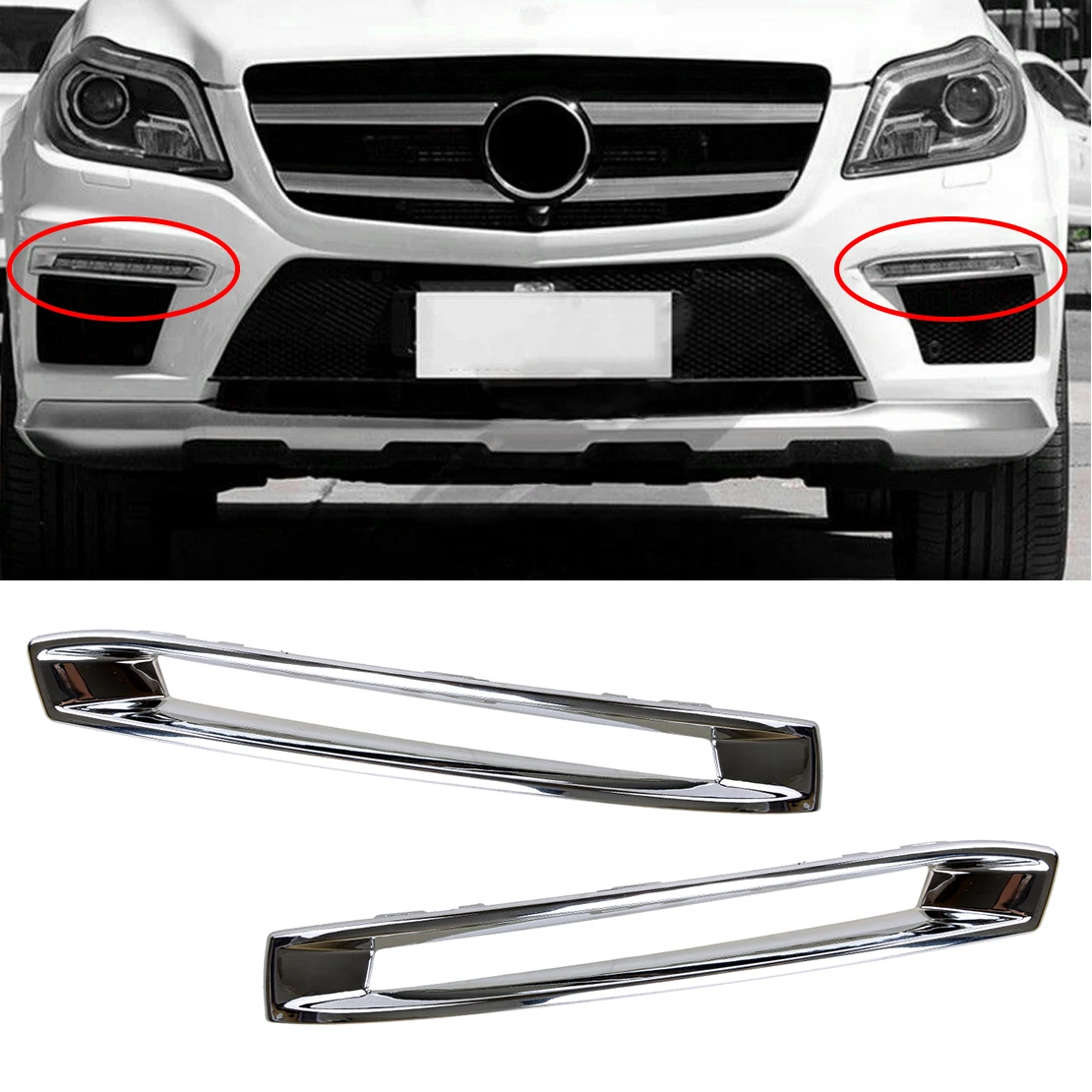 New 1 Pair A1668851774 Front Bumper Fog Light Cover Trim Fit for Mercedes Benz X166 GL500 GL550 GL63 AMG 2013-2016 A1668851874