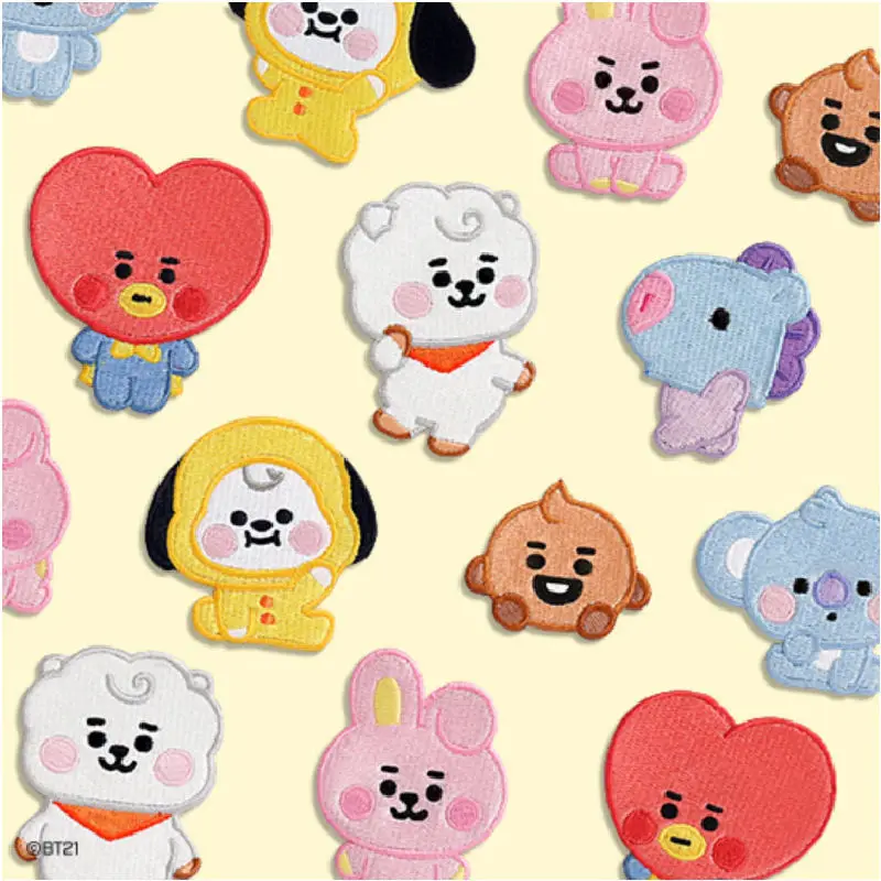 Kawaii 1pc Anime Bt21 Embroidered Fabric Badge Brooch Cute RJ KOYA CHIMMY DIY Bag Hat Clothes Backpack Decorative Pin Gifts Toys