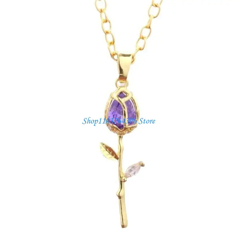 Collier pendentif tulipes en or à mode avec finition en émail détails en pour des styles look sophistiqués