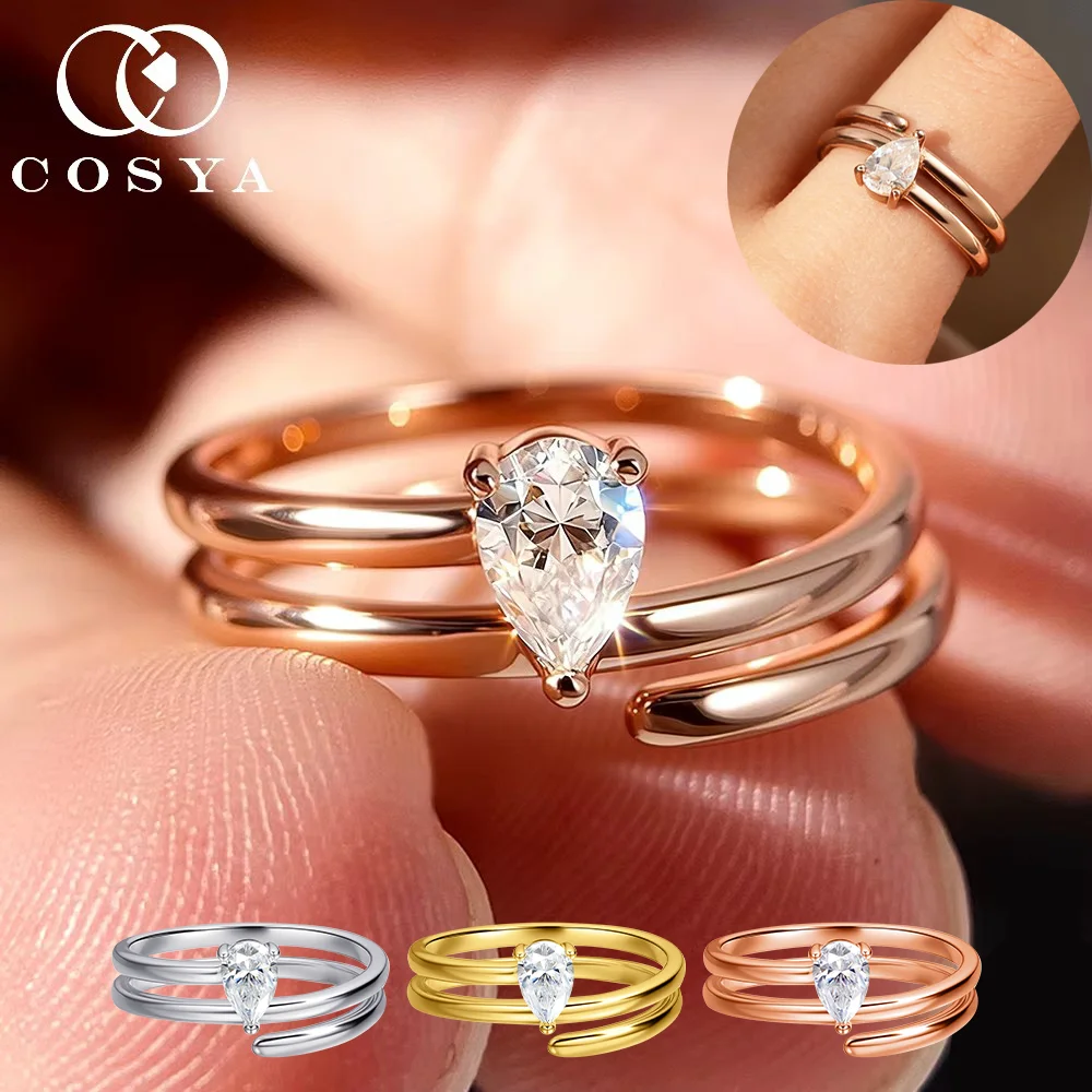 

COSYA 0.5CT Real Moissanite Solitaire Rings For Women S925 Silver Plated 18K Lab Daimond Tail Pinky Wedding Ring Fine Jewelry