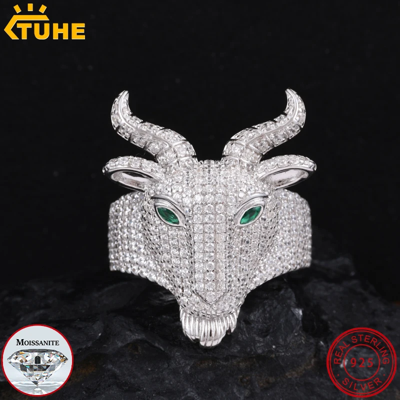 

Кольца унисекс THUE, высокое качество, кольцо Evil Goat S925, серебро, полный VVS1, муассанит для мужчин и женщин, ювелирные изделия в стиле хип-хоп