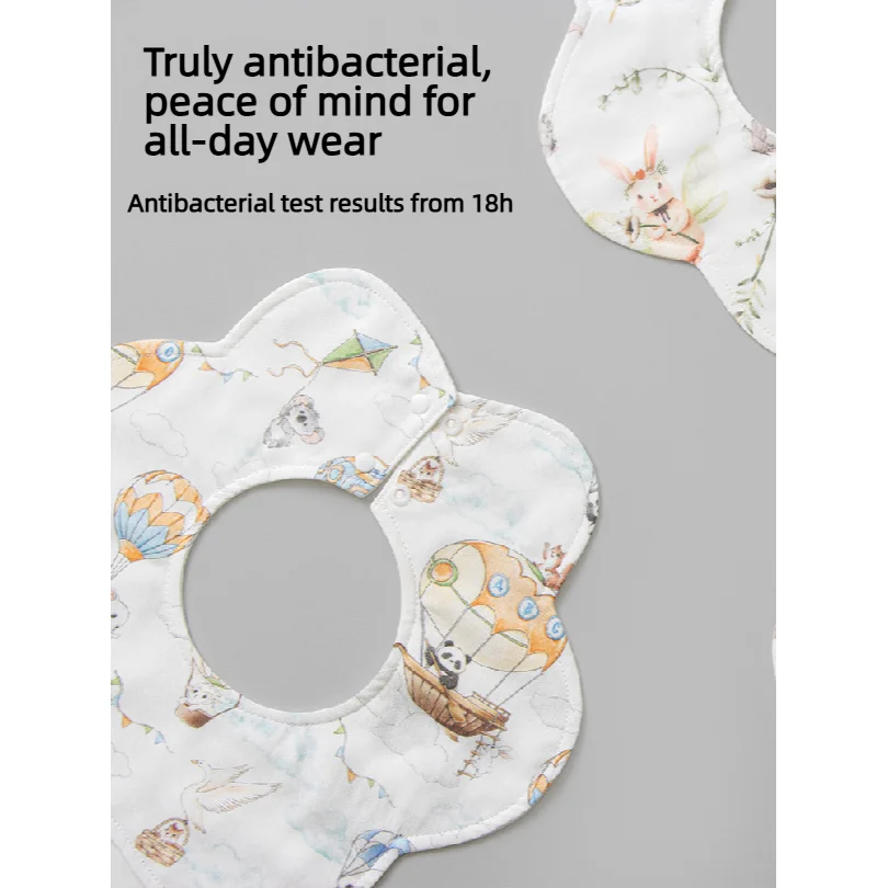 Double-Sided Baby Drool Bib Pure Cotton Newborn Cartoon Print Food Bib Absorbent Breathable Bamboo Cotton for Infants