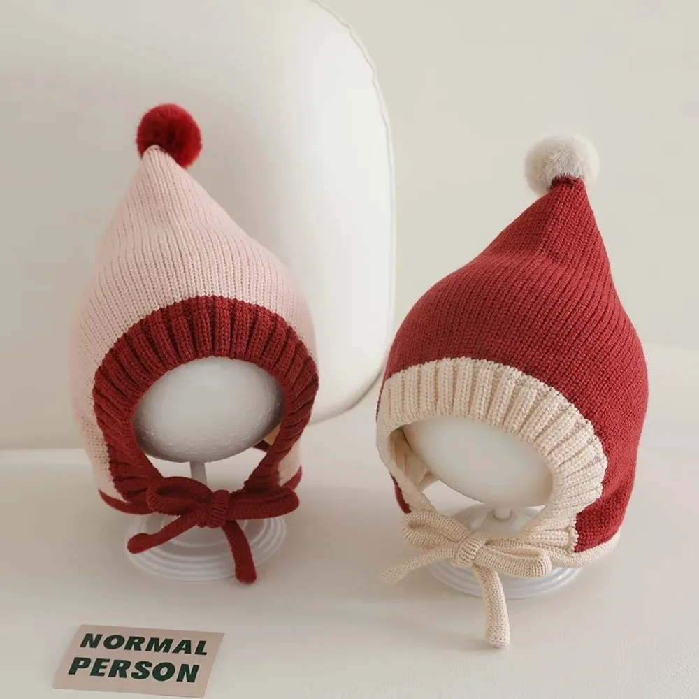 

Cute Winter Knitted Hat Warm Soft Lacing Bonnet Hat Thicken Infant Toddler Cap For Boys Girls