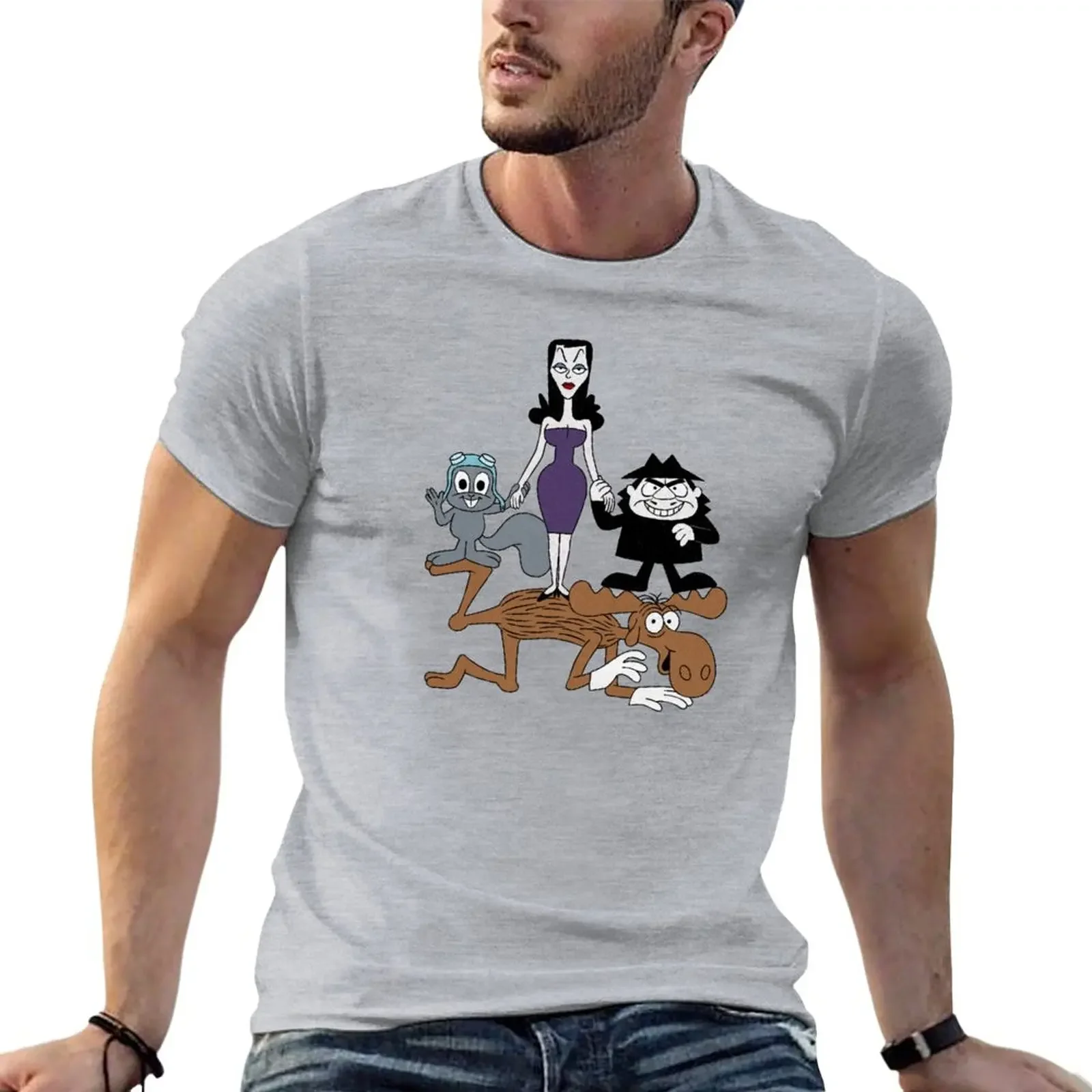 Tribute to Jay Ward Cartoons: Rocky, Bullwinkle, Natasha and Boris In Human Pyramid T-Shirt heavyweights mens t shirts pack