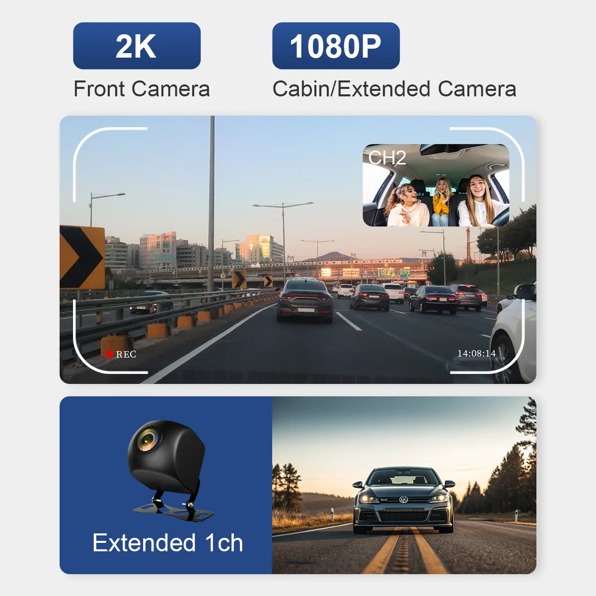 Car Motorcycle Dashcam Dual Lens Two Cameras Front Rear Black Box Video Recorder with GPS and Loop Recording view 4