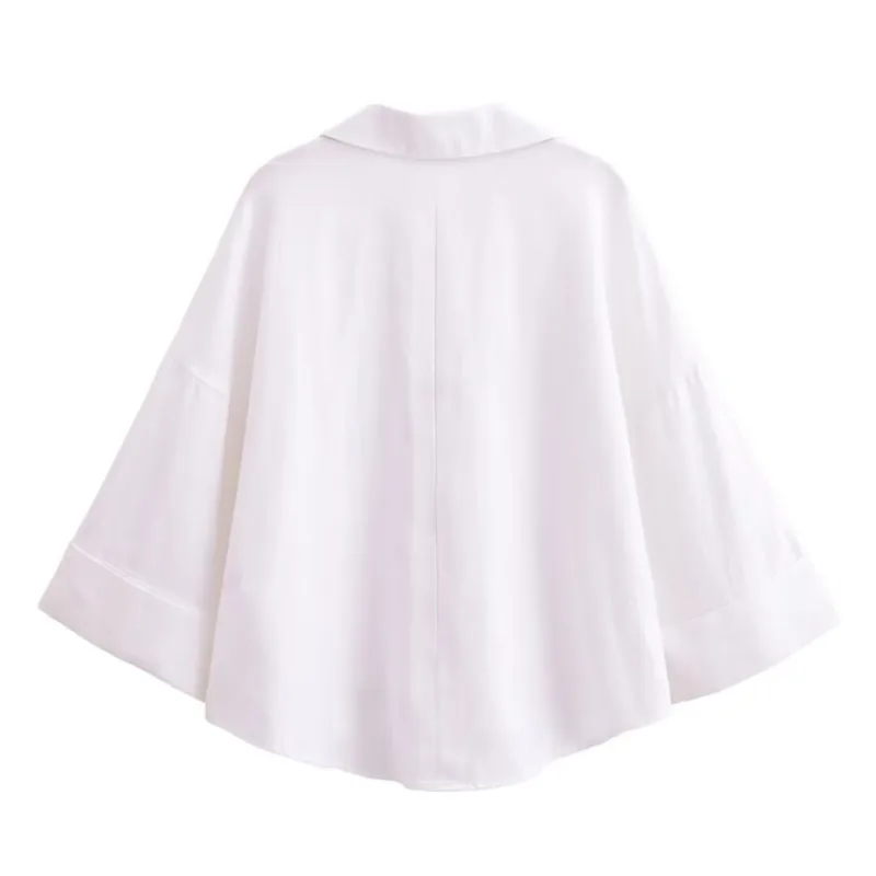 Women Wide Sleeved Shirt Pure Cotton Asymmetric Hem Button Women's Shirts Simple Lady Johnny Collar Shirts & Blouses