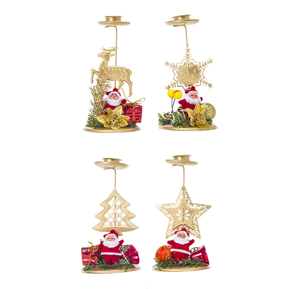 4 قطعة شمعدان عيد الميلاد ندفة الثلج الأيائل الخماسية نجمة عيد الميلاد ديكور جميل منضدية الديكور نمط عشوائي