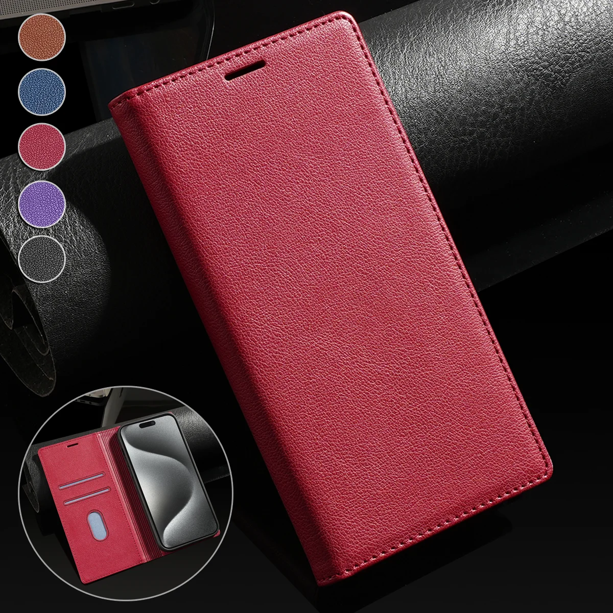 Ultrathin Flip Leather Case For iPhone 16 15 14 13 12 11 Pro Max Magnetic Wallet Card Cover For iPhone XS Max XR 8 7 Plus SE