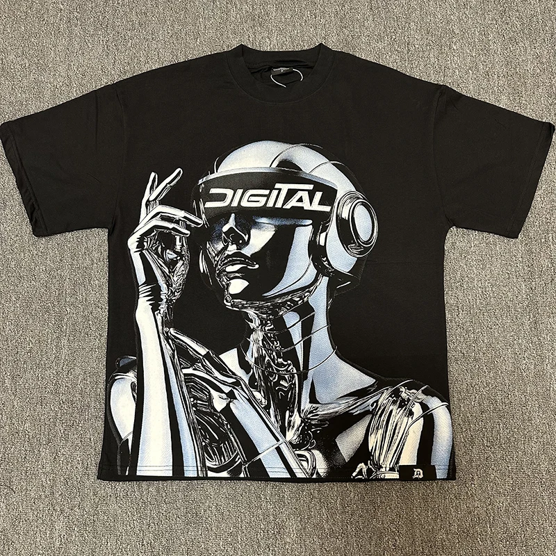 2026SS DIGITAL Men T Shirt Dark Cyberpunk Metallic Robot Multi Element Full Graphic Oversized Daily Casual Top Fast Delivery