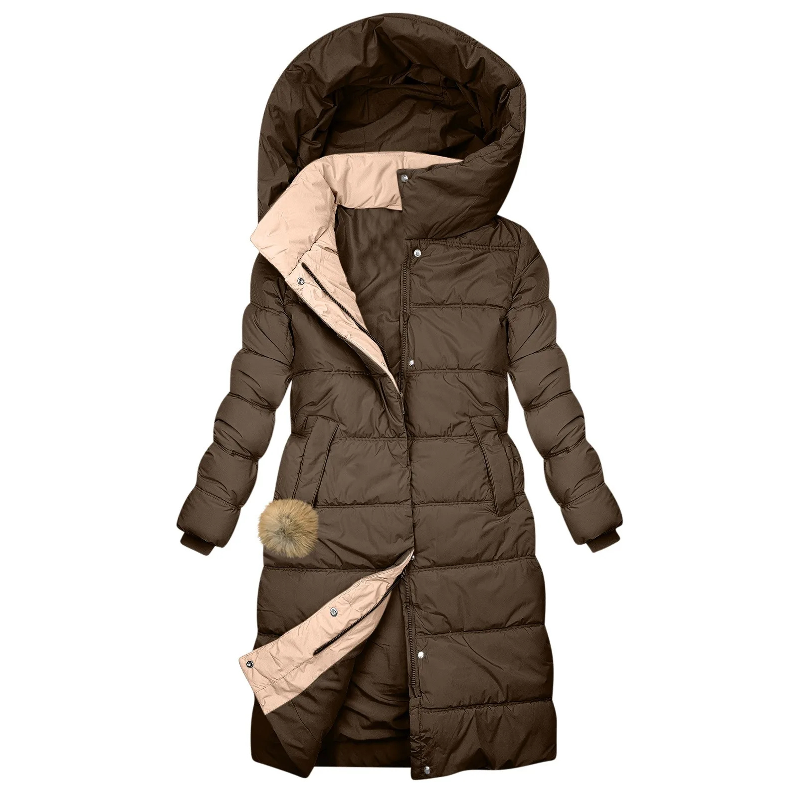 Chaqueta de manga larga con cremallera gruesa y cálida para mujer, Parka larga x, Color sólido, capucha a prueba de viento, prendas de vestir exteriores de moda