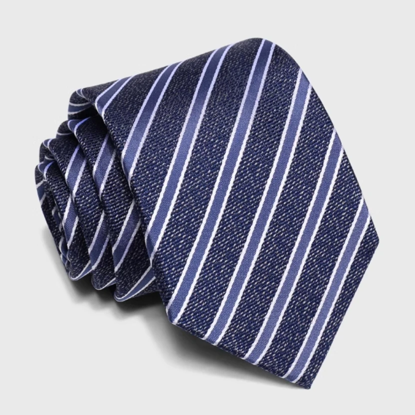 High Quality 100% Silk Blue Dark Stripe Pattern Tie For Men's Fashion Business Banquet Shirt Accessories 8CM Wide Silk Cravat