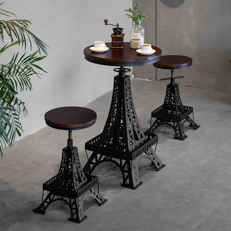 Iron solid wood bar chair adjustable chair Paris tower stool industrial style creative chair modern cafe bar