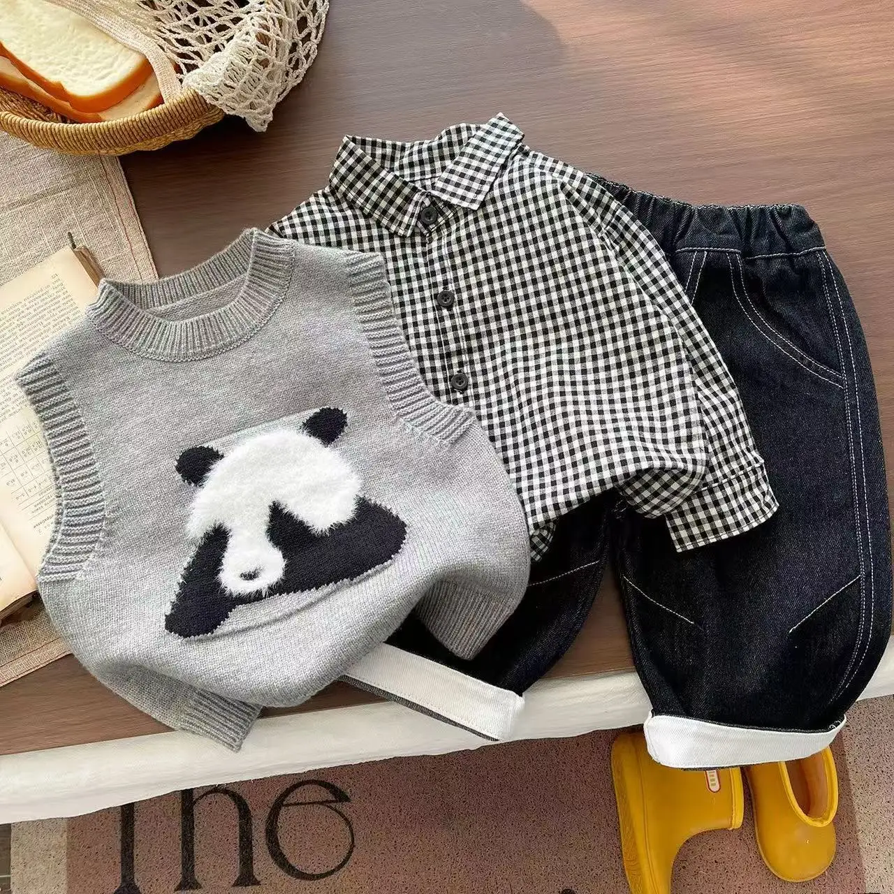 Boys' Clothing Set Spring and Autumn Children's Korean Version Sweater Vest+Shirt+Pants Three Piece Set 80-120cm