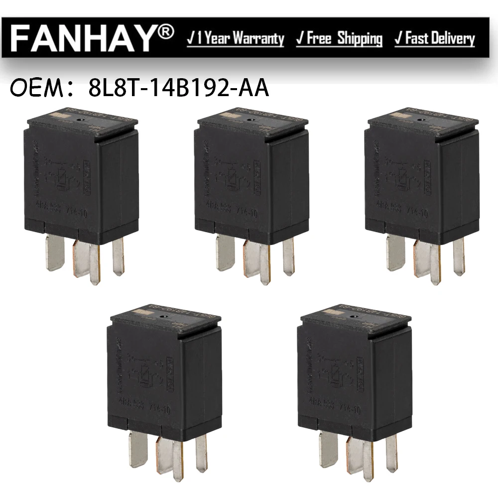 

5X HI PWR Auto Car Relay 4-Pins For Ford Fusion F150 F-150 8L8T-14B192-AA 8T2T-14B192-AA 8L8T14B19AA 8T2T14B192AA GU5T-14B192-GA