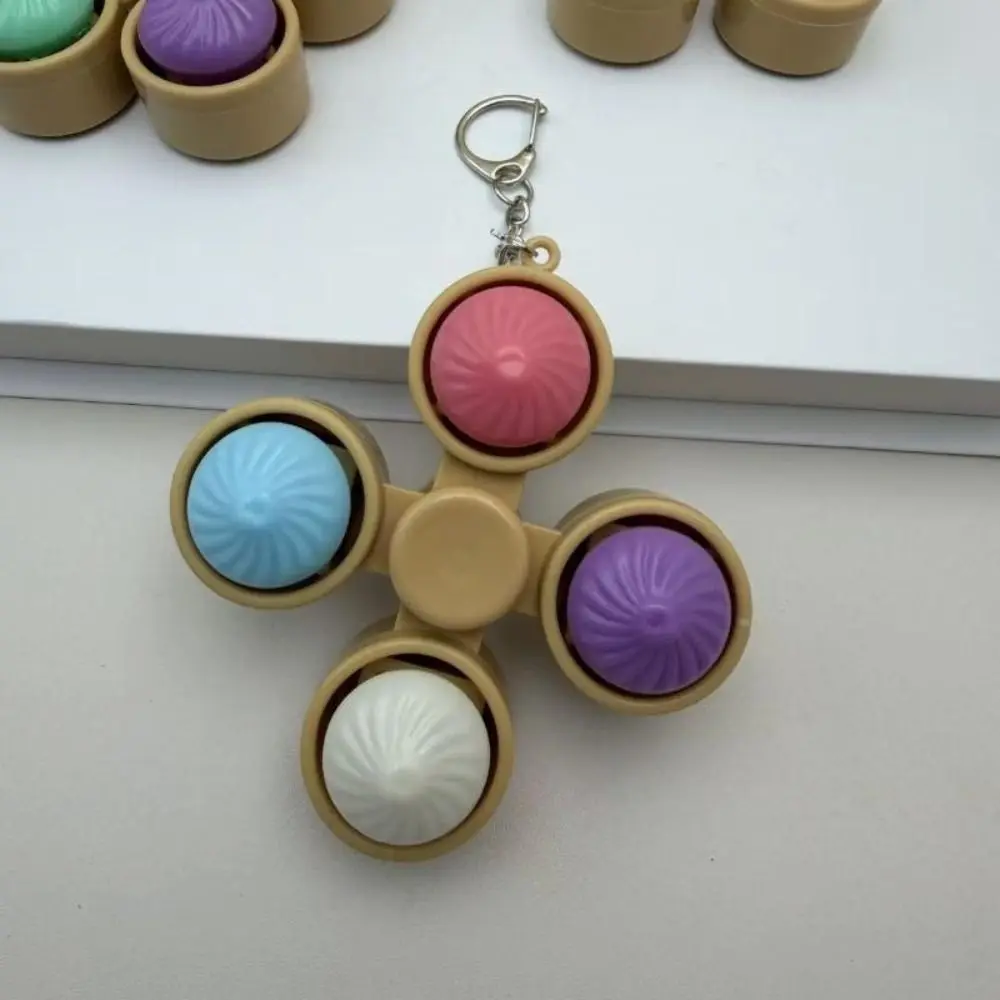 2-in-1 Fidget Spinner Keychain Steamed Bun Spinning Top Push Button Sensory Bun Keyboard Hand Relax Fidget Clicker Keychain
