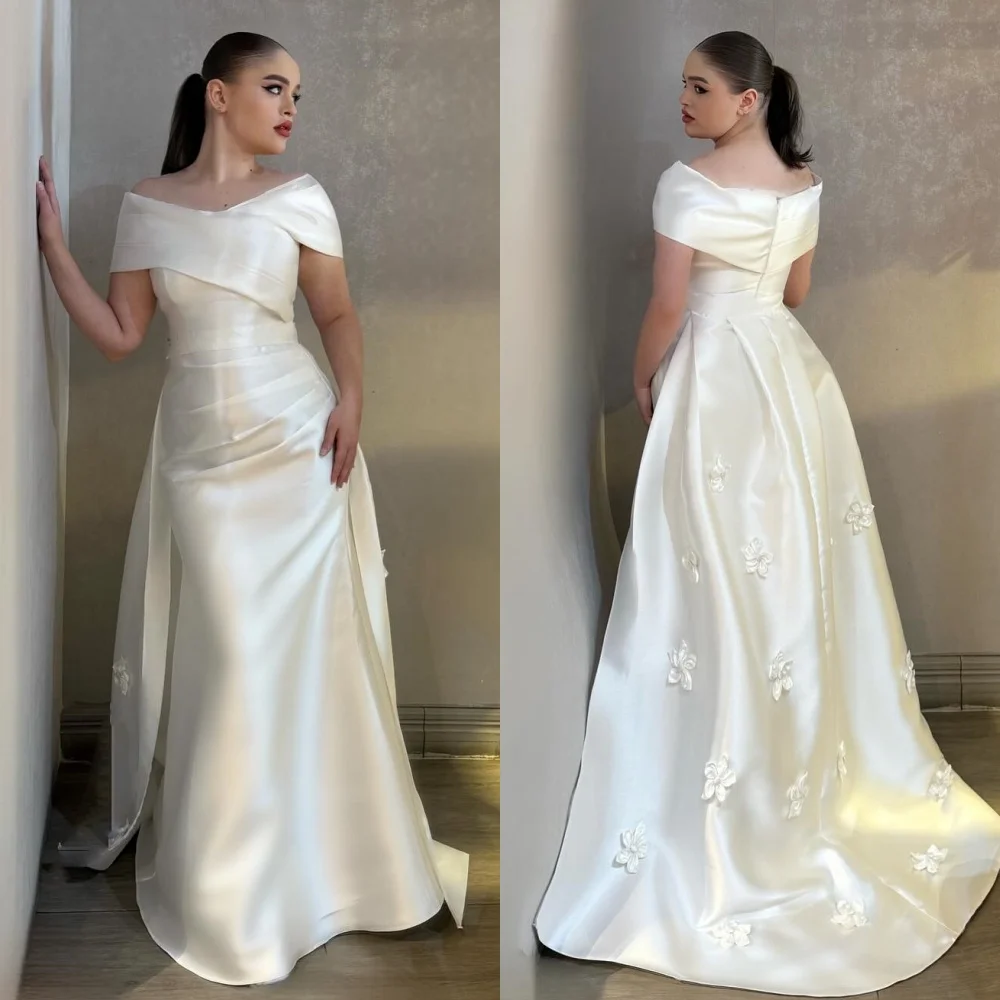 

Customized Matching Sexy Pleat Handmade Flower A-line Off-the-shoulder Long Dresses Bespoke Occasion Dresses Sizes Available