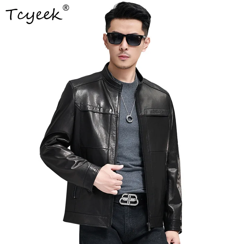 

Tcyeek Goatskin Spring Autumn Trendy High End Stand Collar Black Men Genuine Leather Jacket Jaqueta De Couro Masculina 가죽자켓