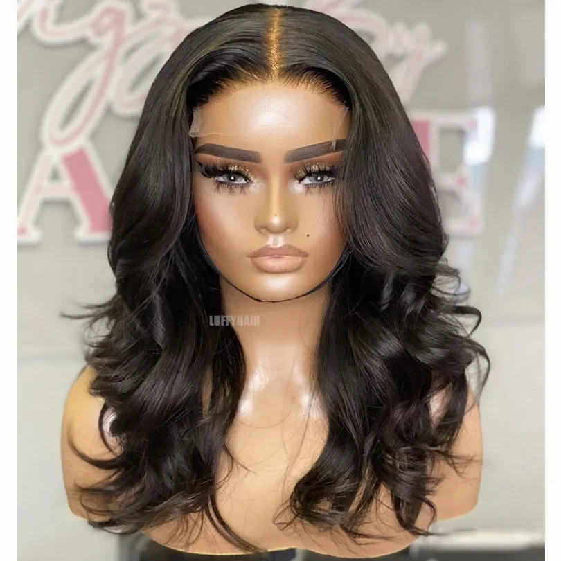 

180 Density 26Inch Natural Soft Long Black Body Wave Lace Front Wig For Black Women Baby Hair Heat Resistant Glueless Daily Wig