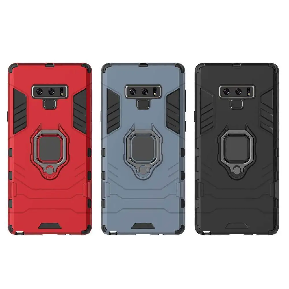 For Samsung Galaxy Note 9 Phone Case, Silicone TPU and Hard PC Luxury Armor Shockproof Metal Ring Holder Cover Casing