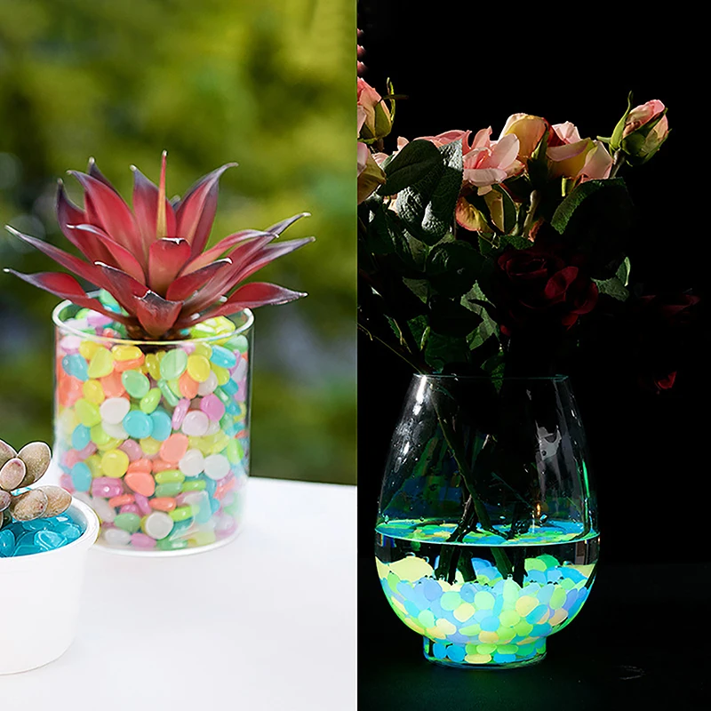 100 قطعة ديكور الحديقة أحجار مضيئة تتوهج في الحصى الداكنة لتزيين حوض السمك في الهواء الطلق