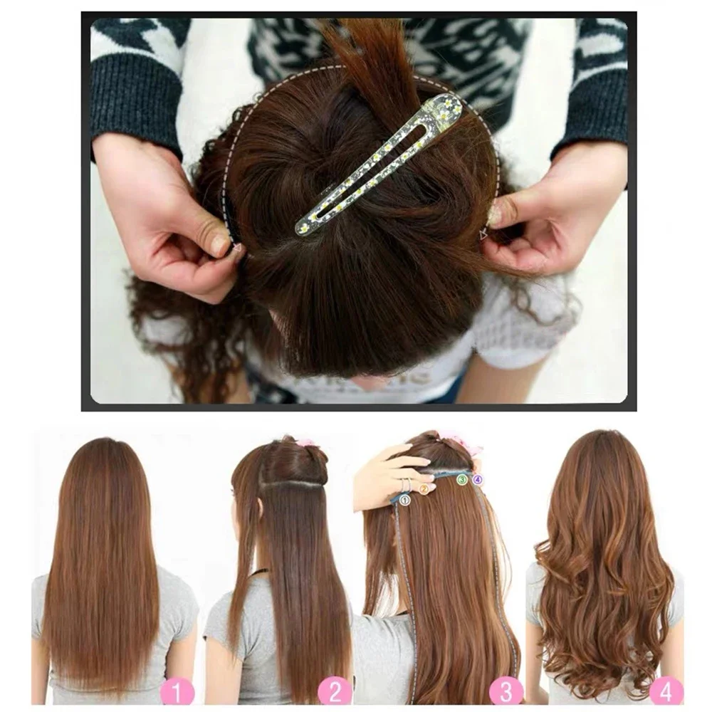 Curly Synthetic Brown Clip In One Piece Hair Extensions Fake Hair Clip Ins Hair Pieces for Women