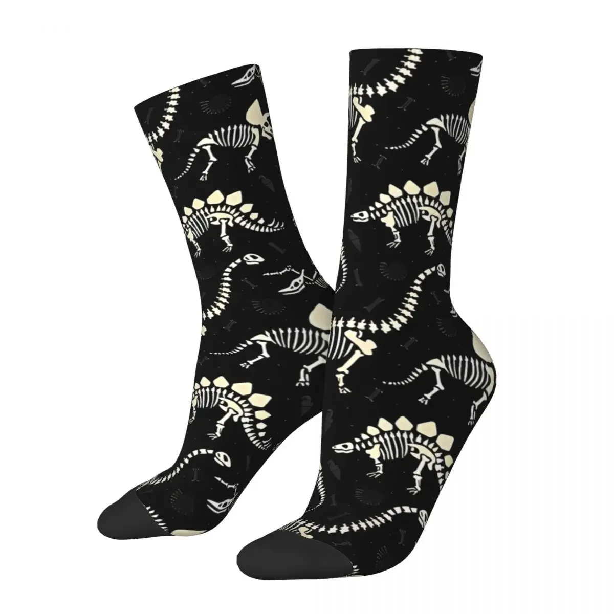 Dinosaur Fossils In Black Stockings Men Socks High Quality Leisure Socks Spring Cycling Anti Bacterial Printed Socks Gift