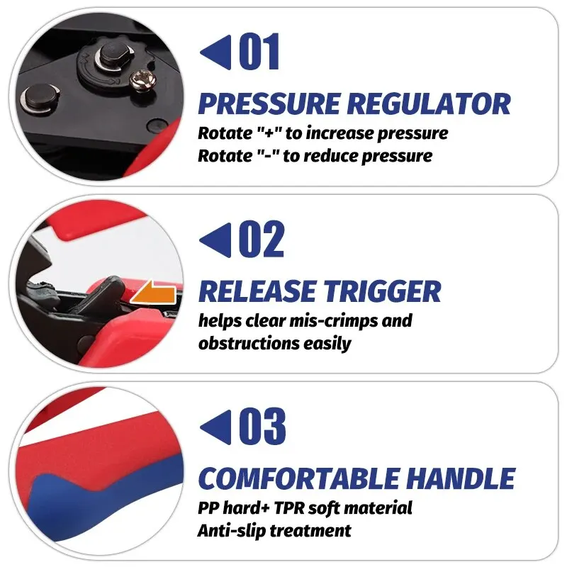 SN-2549S Crimping Tools For PH2.0/XH2.54/2.8/3.0/3.96/KF2510/JST Terminal 0.08-1.0mm²/AWG28-18 Wire Ratcheting Pliers