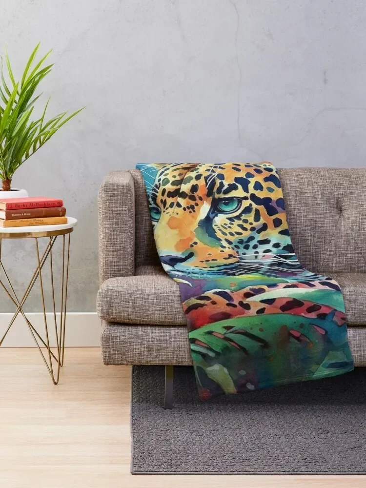 Jaguar Jungle Watercolor Throw Blanket For Sofa Thin Flannel Fabric Blankets