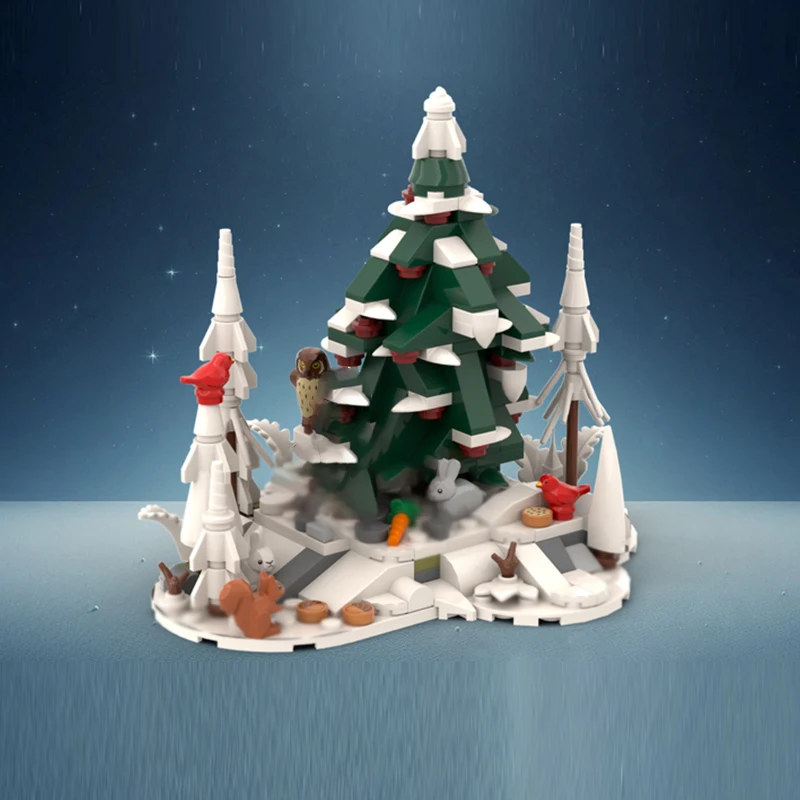 Модель City Street View MOC, строительные кирпичи, Рождество, зимний лес, модульная технология, подарок, праздник, сборка, детский игрушечный костюм