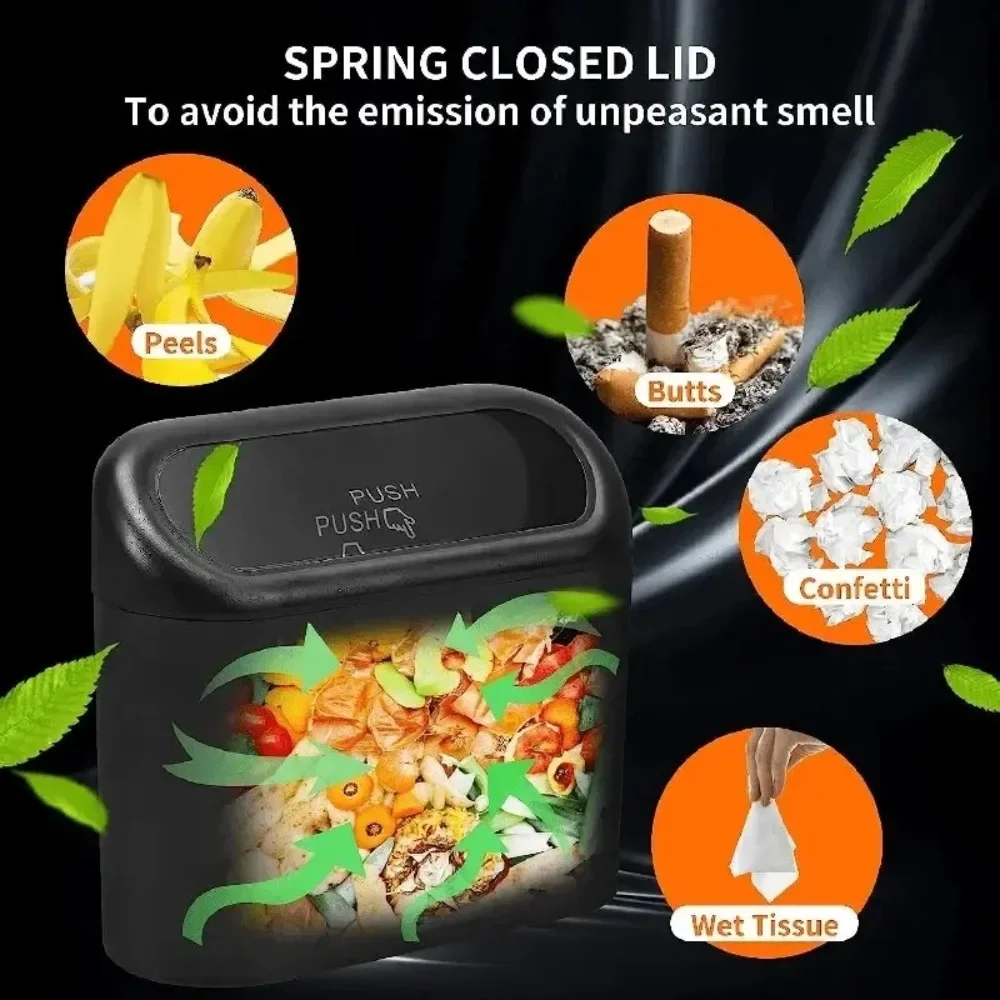 Cubo de basura Universal para coche, caja de almacenamiento de cubo de basura colgante, organizador de caja de polvo de presión cuadrada ABS negro, 6 uds.