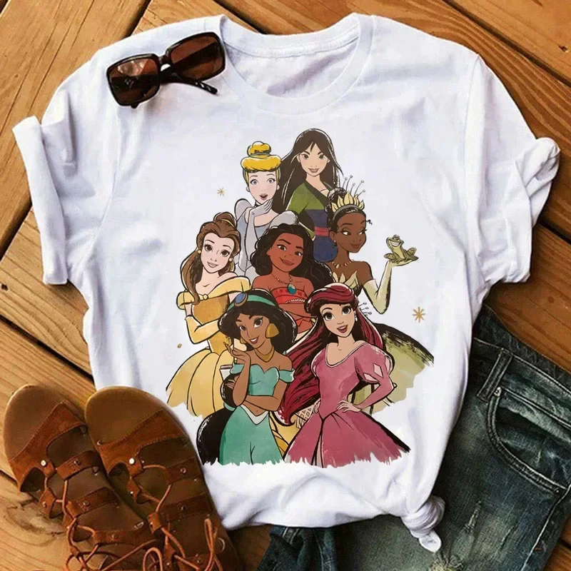 Cartoon T-shirt Woman\'s Clothes Cute Princess Graphic T Shirt Kawaii Short Sleeve Print Tops Clothing Harajuku Summer Y2k Tee