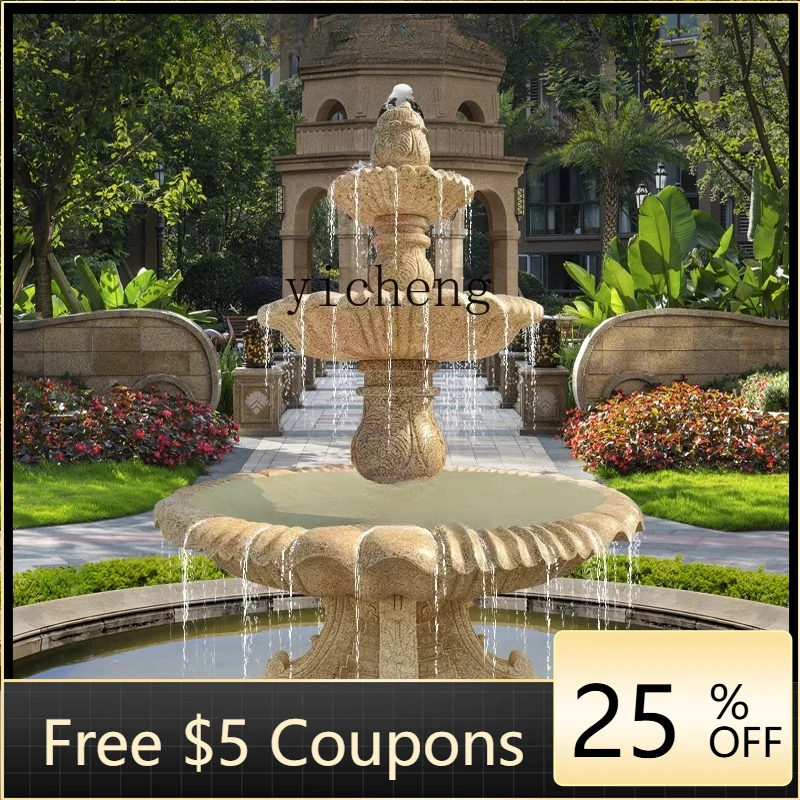 

LSL Stone Carving Fountain Water Flow Ornament Yellow Rust Stone Sculpture Courtyard Garden Fish Pond Rockery Landscape