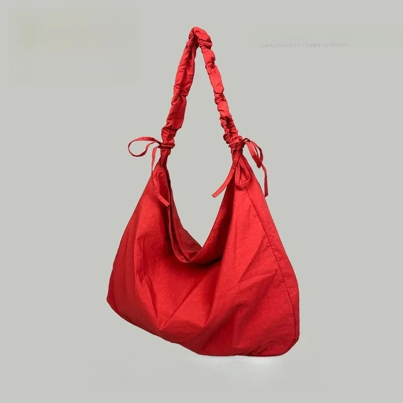 

2025Trend Korean Casual Ruched Strap Shoulder Bag - Fashion Girls’ Versatile Red Tote, Large Capacity Canvas, Multi - Carry Ways