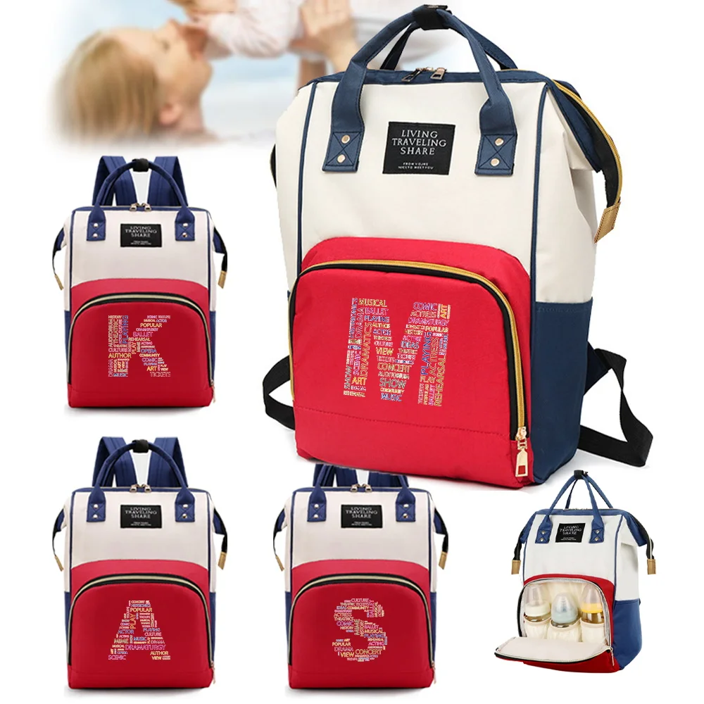 

New Diaper Bag Mummy Bags Backpack Waterproof Travel Needments Babybag Large Capacity Travel Organizer Bags Print Text Pattern