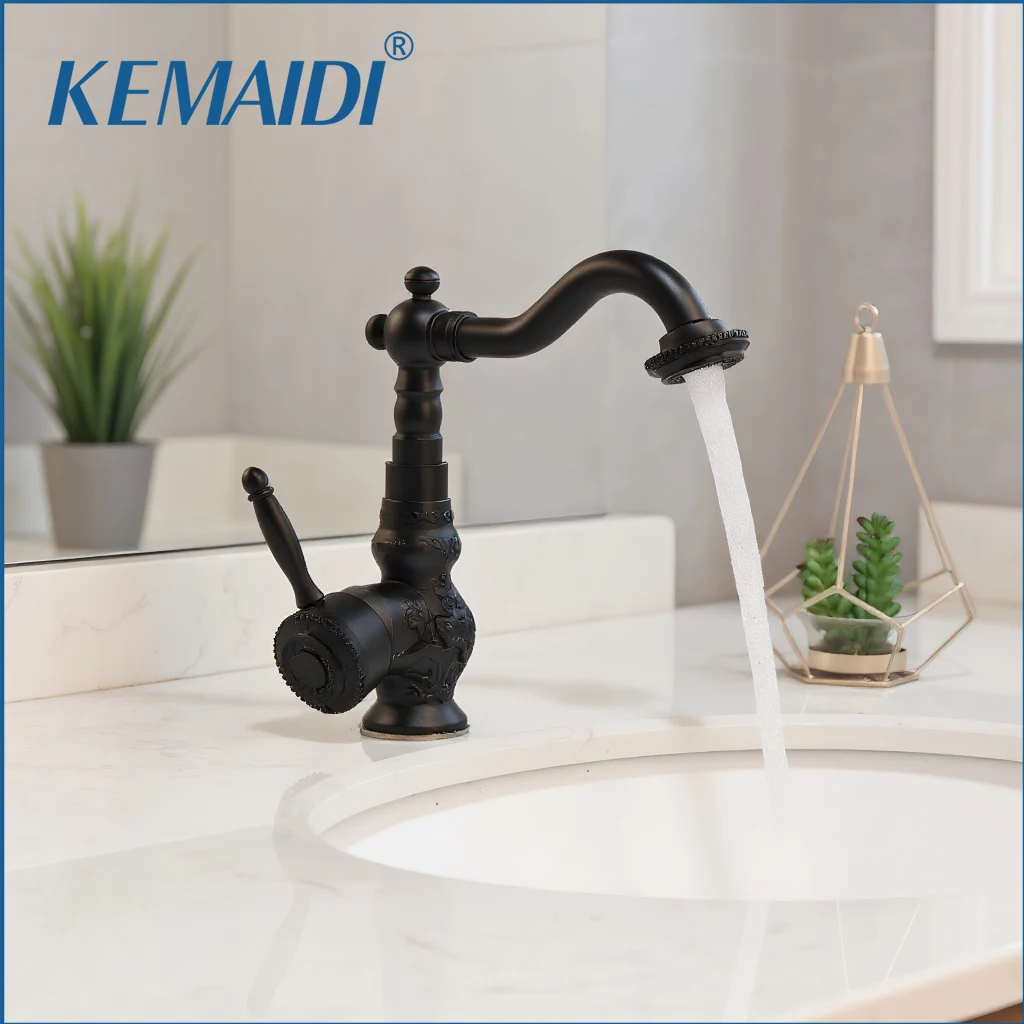 

KEMAIDI Brass Bathroom Faucet Black Single Handle Kitchen Faucet Multifunctional 360 Degree Swivel Spout High Arc Splash Filter