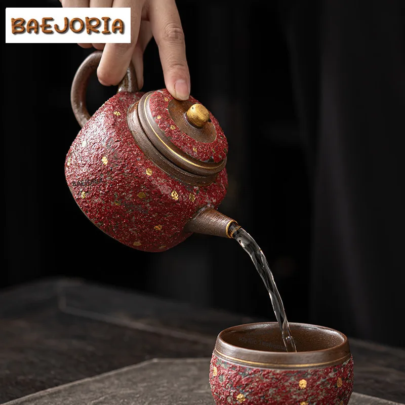 BAEJORIA 250ml Handmade Rock Mine Colored Pottery Teapot Ancient Tea Infuser Dezhong Pot Tea Soaking Kettle With Filter Teaset