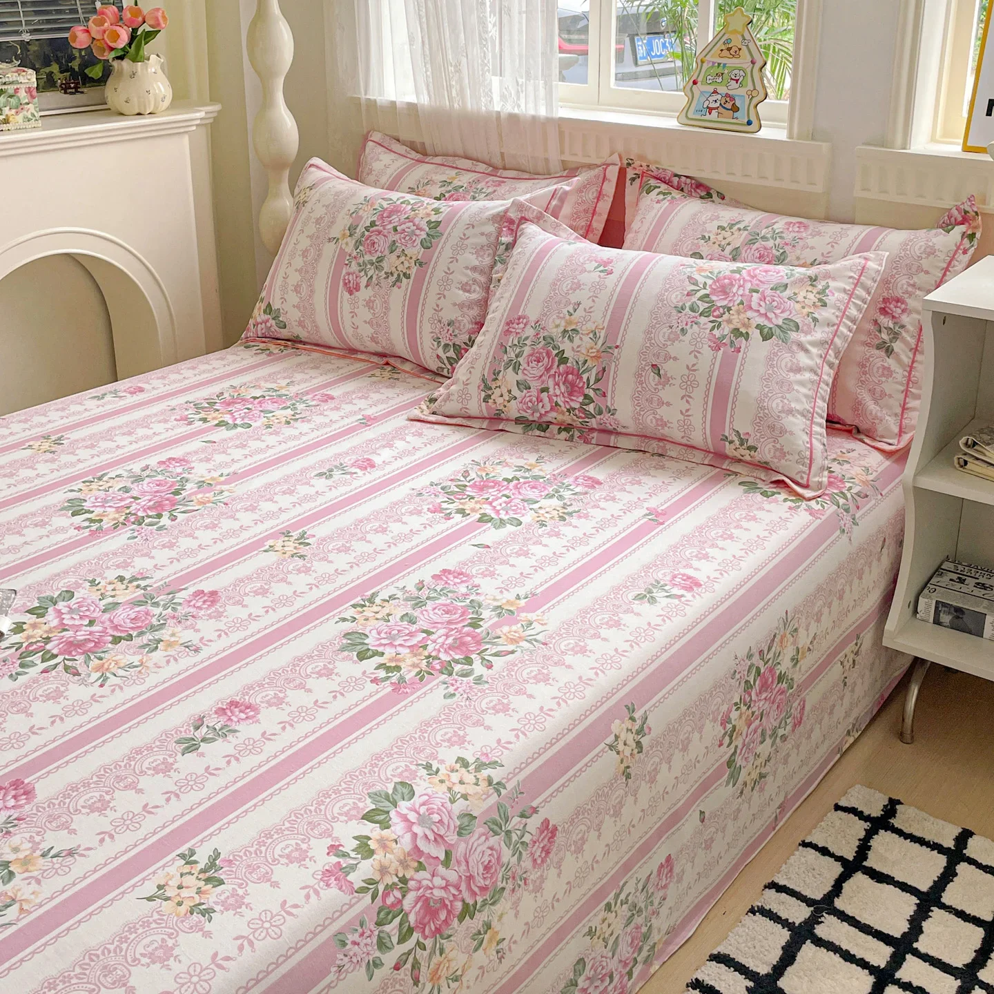 1 unidad, sábanas de algodón 100 %, diseño floral, ropa de cama suave al tacto, sábanas planas, sábanas de algodón cepillado (sin funda de almohada).